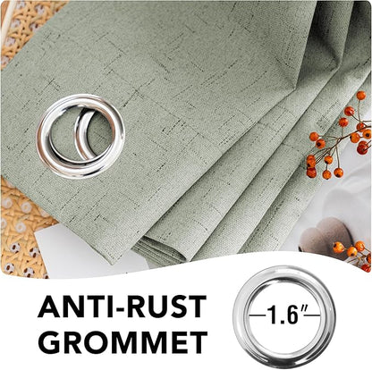 H.VERSAILTEX Primitive Linen Curtains 100% Blackout Curtain Drapes Burlap Fabric Curtains with White Thermal Insulated Liner, Grommet Top Drapes Living Room/Bedroom (2 Panels, 42 x 45 Inch, Sage)