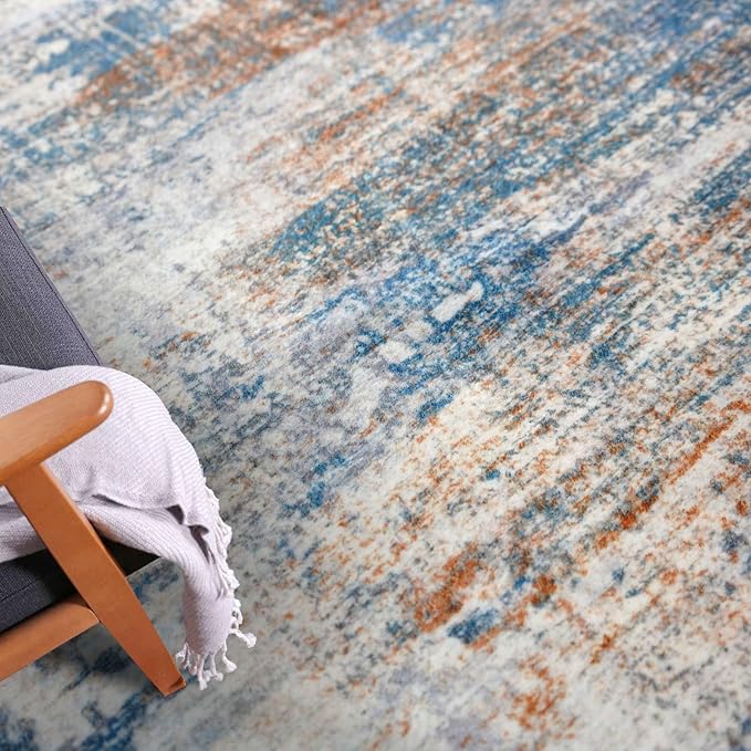 IOHOUZE Abstract Runner Rug 3x18 Ft Extra Long Washable Runners for Hallways, Non Slip Kitchen Runner Printed Faux Wool Entryway Runner Indoor, Modern Abstract Floor Carpet for Hall Stair, Blue Rust