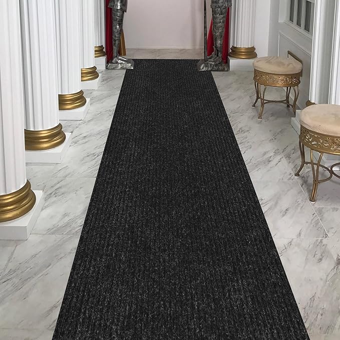 Ottomanson 2'7" x 18' Hallway Runner with Scraper Pile - Extra Durable Non-Slip Rug Mat for Indoor & Outdoor Use - Ideal for Kitchen, Entryway & Garage - High-Traffic Carpet, Black