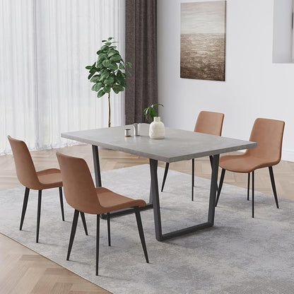 5 Piece Dining Table Set, 42.9 Inch Modern Kitchen Dining Table and Leather Dining Chairs for Kitchen Dining Room (Table + 4 Brown Chairs)