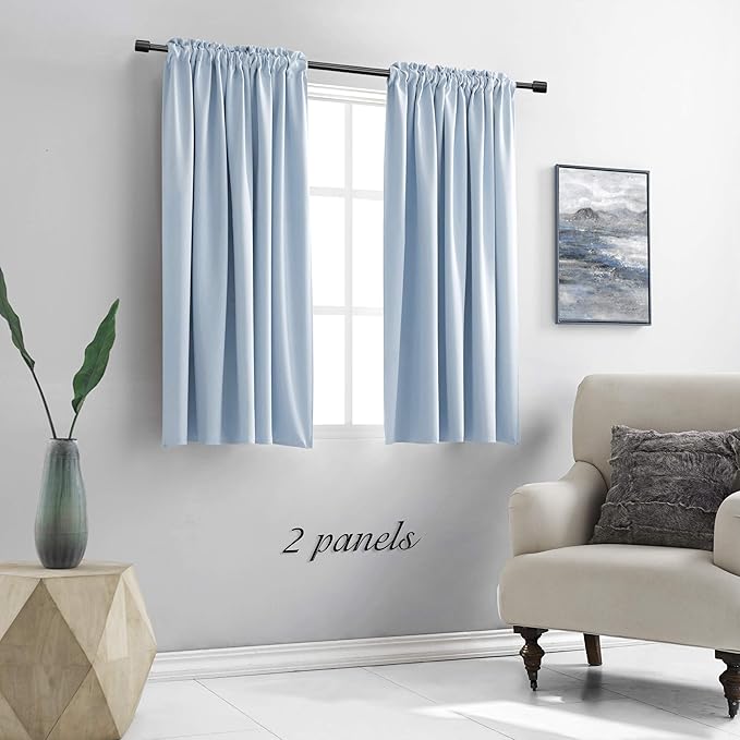 DONREN 48 Inch Curtains Light Blue Blackout Curtains - All Season Thermal Insulated Rod Pocket Curtain Panels for Kids Room (2 Panels,52 W by 48 inches Long)
