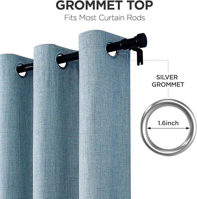 Joydeco Light Blue Blackout Curtains 84 Inches Long, Curtains 84 Inch Length 1 Panel for Bedroom, Thermal Insulated Linen Black Out Curtains with Grommets(100x84, Light Blue)