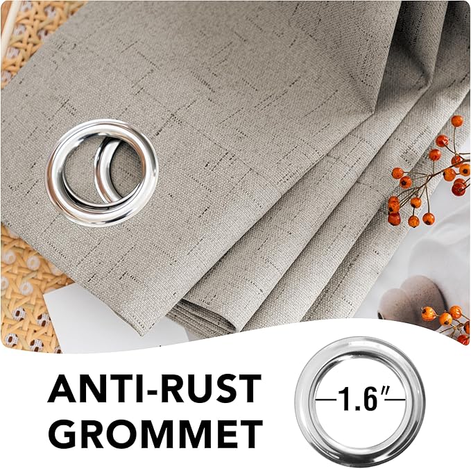 H.VERSAILTEX Primitive Linen Curtains 100% Blackout Curtain Drapes Burlap Fabric Curtains with White Thermal Insulated Liner, Grommet Top Drapes Living Room/Bedroom (2 Panels, 42 x 45 Inch, Stone)