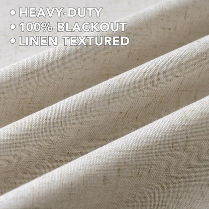 H.VERSAILTEX Linen Curtains 100% Blackout Curtains for Bedroom 96 inch Long Full Light Blocking Nature Linen Blended Window Curtains for Living Room Nickel Grommet (2 Panels, Heathered Linen)