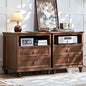24" Wide Farmhouse Nightstand Set of 2 with Charging Station,End Table with 2 Drawers,Brown Wood Dresser for Bedroom Cabinet, Bed Side Table Chest of Drawers, Night Stand for Living Room