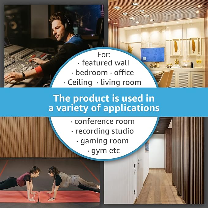 Art3d 4 Pack 47.2 x 23.6in. Wood Slat Acoustic Panels for Wall and Ceiling - 3D Fluted Sound Absorbing Panel with Wood Finish - Teak