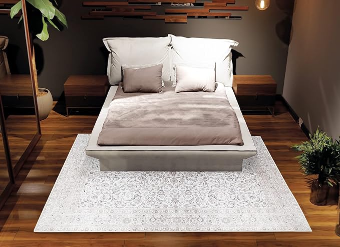 Bloom Rugs Washable Non-Slip 2' x 3' Rug - Beige/Off White Traditional Bordered Area Rug for Living Room, Bedroom, Dining Room, and Kitchen - Exact Size: 2' x 3'