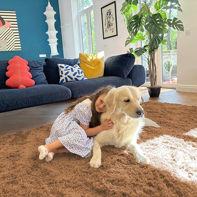 OLANLY 2x6 Machine Washable Runner Rugs for Hallway, Soft Fluffy Shaggy Bedside Rugs for Bedroom, Living Room, Indoor Floor Carpet for Kids Girls and Boys, Nursery Rooms, Home Decor Aesthetic, Khaki