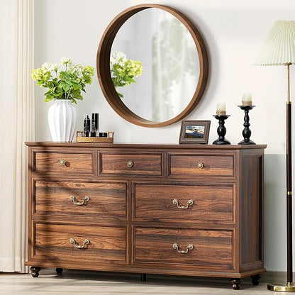 Farmhouse Furniture Set, Nightstands Set of 2 and 7 Drawers Dresser for Bedroom, 54 Inch Wide Wood Dresser and 24" Night Stands with Charging Station for Bedroom, Living Room, Hallway