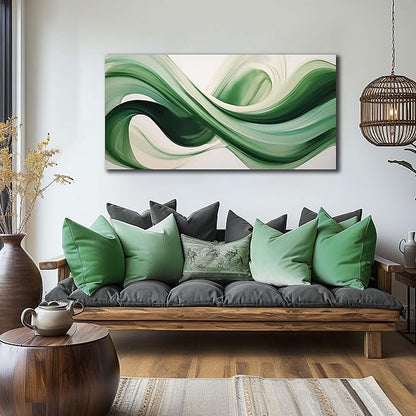 JuhaiArt Green Wall Art for Bedroom White Wall Decor 24"x 48" in Wall Paintings Abstract Picture Art for Living Room Home Kitchen Modern Prints Artwork