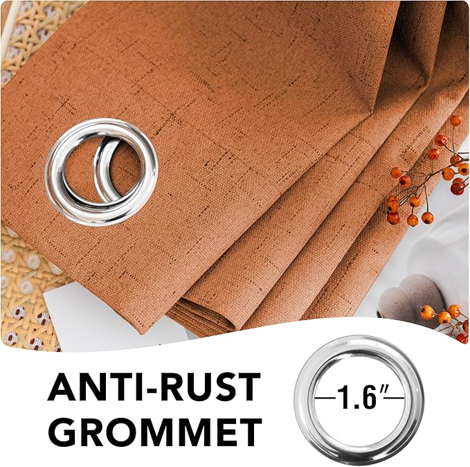 H.VERSAILTEX 100% Blackout Curtains for Bedroom Thermal Insulated Linen Textured Curtains Heat and Full Light Blocking Drapes Living Room Curtains 2 Panel Sets, Orange, 52x108 Inch