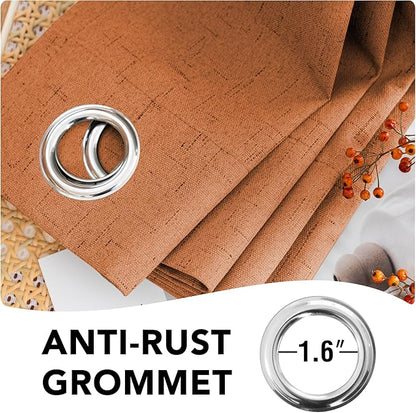 H.VERSAILTEX 100% Blackout Curtains for Bedroom Thermal Insulated Linen Textured Curtains Heat and Full Light Blocking Drapes Living Room Curtains 2 Panel Sets, 42x45 Inch, Orange