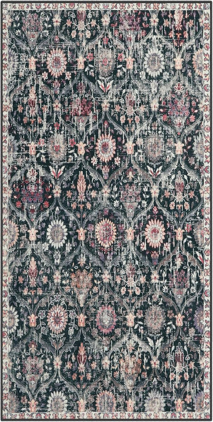 Lahome Kitchen Rugs Non Slip Washable Rugs for Entryway, 2x4 Rug Non-Slip Moroccan Trellis Ultra-Thin Indoor Door Mat Small Carpet for Bathroom Bedroom Entry, Black/Multi