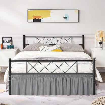 Biscaynebay Wrap Around Bed Skirts with Split Corners for Full Beds 17" Drop, Silver Grey Elastic Dust Ruffles Adjustable Easy Fit Wrinkle & Fade Resistant Silky Luxurious Fabric Machine Washable
