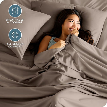 Bare Home Hotel Luxury Queen Sheet Set, Extra Soft - 6 Piece Set - Deep Pockets - Easy Fit - Cooling & Breathable - Wrinkle, Fade, Stain Resistant - Includes 4 Pillowcases (Queen, Taupe)