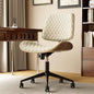 Home Office Desk Chair with Wheels, Armless Adjustable Height PU Leather Office Chair, Mid Back Ergonomic Computer Chair, Walnut Curved Seat Design No-Arm Chair (All-White)