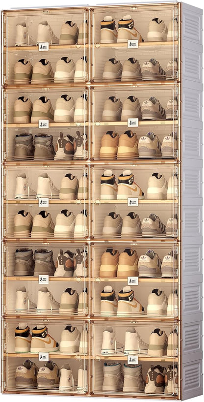 ANTBOX Portable Shoe Rack Organizer for Closet Entryway, Stackable Sneaker Storage Shoe Cabinet with Magnetic Clear Door, Large Plastic Storage containers Bins with Lids 10 Tiers 40 Pairs