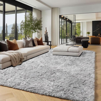 PAGISOFE Super Soft Shaggy Rugs Carpets, 5x7 Feet, Plush Washable Area Rugs for Living Room Bedroom, Furry Rugs for Nursery Playroom, Cute Room Decor for Baby, Shag Carpet for Dorm Decor, Light Grey