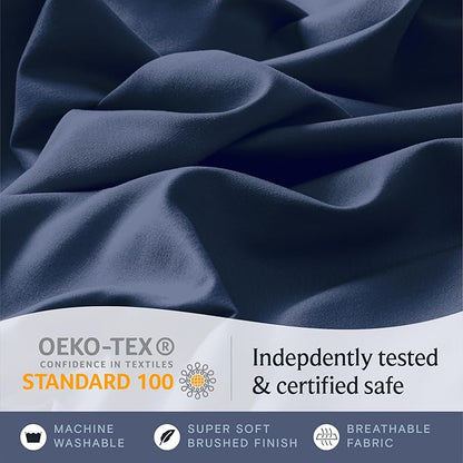 LuxClub 3 PC Twin XL Sheet Set, Deep Pockets Wrinkle Free Cooling Bed Sheets Hotel Bedding for Women, Men, Kids & Teens, Includes 1 Fitted Sheet, 1 Flat Sheet and 1 Pillowcase-Silky Soft Navy