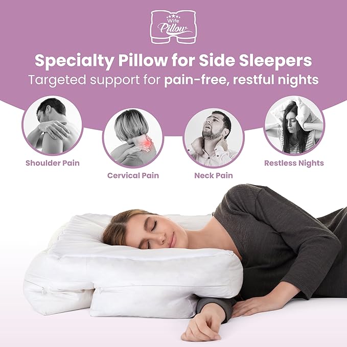 Wife Pillow the Side Sleeper Pillow with Arm Hole for Shoulder Pain - Arm Tunnel Pillow for Side Sleepers, Shoulder Relief & Neck Support Comfort Sleep Pillow for Adults - Down Goose Feather/FiberFill