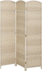 HOMCOM 3 Panel Room Divider, 6' Tall Folding Privacy Screen, Hand-Woven Freestanding Wall Partition for Home Office, Bedroom, Washed Oak