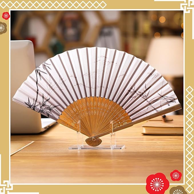 Roowest 8 Pcs Acrylic Fan Display Stand Folding Japanese Chinese Hand Fan Stand Easel Foldable Handheld Display Base Organizer (Clear)
