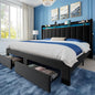 Allewie Velvet Vertical Tufted King Size Upholstered Platform Bed Frame with 2-Tier LED Storage Headboard & 2 Storage Drawers, USB & Type-C Charging Ports, Noise-Free/No Box Spring Needed, Black