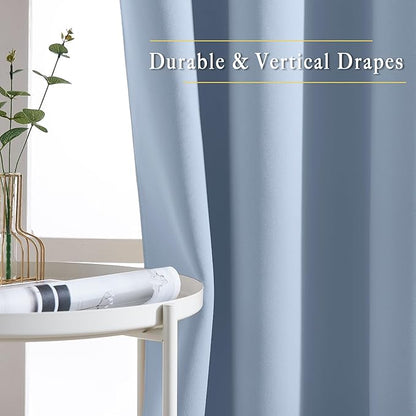 NICETOWN Vintage Blue Blackout Curtains for Doorway, Grommet Privacy Window Treatment Energy Saving Thermal Insulated Room Darkening Drapes for Bedroom, 2 Panels, W46 x L80