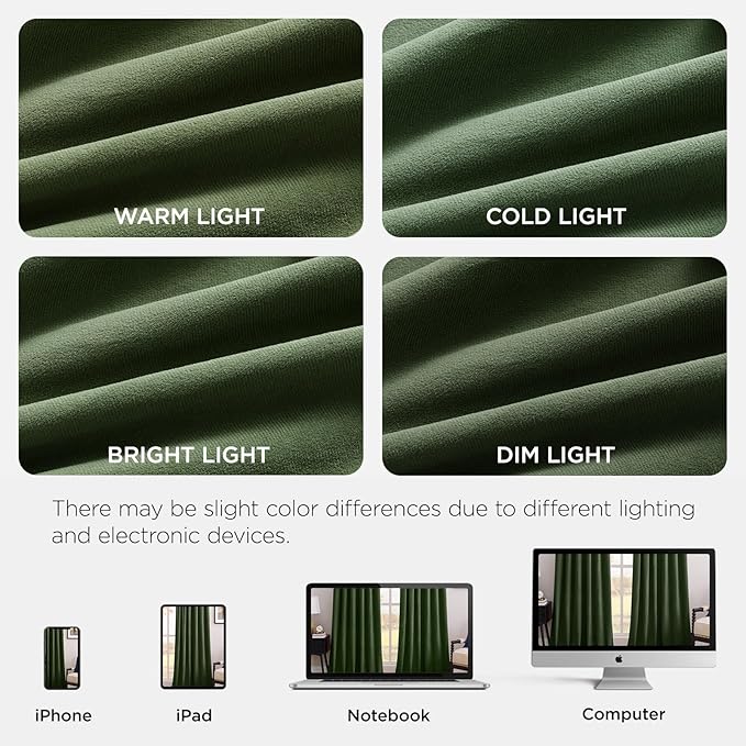 Joydeco Olive Green 100% Blackout Curtains 90 Inch 2 Panels, Luxury Thermal Green Velvet Curtains for Bedroom Living Room, Soundproof Blackout Window Drapes, Rod Pocket & Back Tab (52W x 90L)