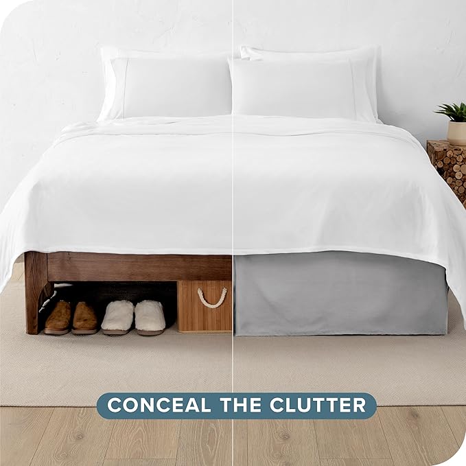 Bare Home Full Bed Skirt - 15-Inch Tailored Drop Easy Fit - Bed Skirt for Beds - Center & Corner Pleats (Full, Light Grey)