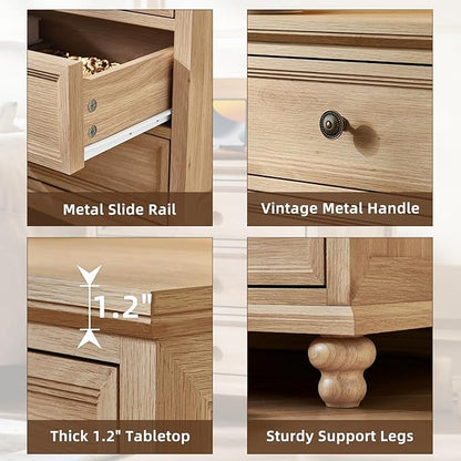 24" Wide Farmhouse Night Stand,Large End Table with 3 Drawers & Metal Handle,Natural Dresser for Bedroom, Bed Side Table Chest of Drawers Cabinet,Wood Nightstand for Living Room,Closet