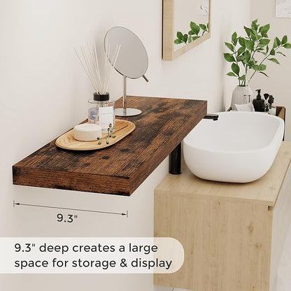 32 Inch Floating Shelves, Wall-Mounted Bathroom Shelves Set of 2, 9.3 Inch Deep Floating Shelf Bookshelf for Living Room, Bedroom, Heavy-Duty Deep Storage Shelf for Wall, Rustic Brown Color