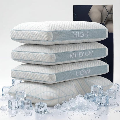 Glacia Contour Low Profile 4-inch Memory Foam Pillow for Stomach Sleepers – Slim Gel-Infused Bed Pillow for Neck Pain Relief | Hypoallergenic Queen Pillows for Neutral Spine Alignment