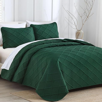 Yiran California King Quilt Set, Emerald Green Oversized Bedspread Bedding Set, Lightweight Diamond Pattern Soft Microfiber Modern Style Coverlet with 2 Pillow Shams 112x104 inch