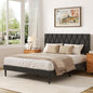 Queen Size Bed Frame with Diamond Tufted Headboard, Linen Upholstered Platform Bed and Wooden Slat Support, Noise-Free, No Box Spring Needed, Easy Assembly, Dark Grey