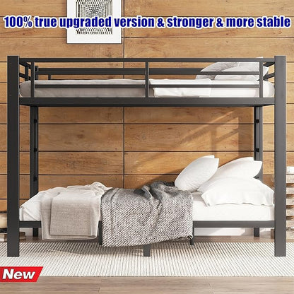 Higher Quality & Stronger Heavy Duty Metal Bunk Bed Frame Queen Over Queen Size for Adults Teens, Thickened More Stable Steel Bunkbed (Queen Over Queen-A)