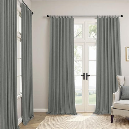 Grey Blackout Curtains for Bedroom 84 Inch Length 2 Panel Linen Textured Thermal Insulated Winter Blocking Darkening Window Drape Black Out Long Curtain for Living Room Sliding Door Back Tab Dark Gray