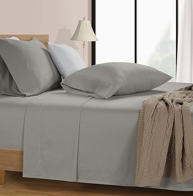 LANE LINEN 600 Thread Count Twin XL Bed Sheets Set - 100% Mercerized Cotton Twin XL Sheets, Soft & Comfy Sateen Weave for Silky Touch, Machine wash Luxury Hotel Style Thick Twin XL Sheet - Silver