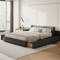 DEINPPA Queen Size Bed Frame with 4 Storage Drawers and Cloud Soft Headboard, Chenille Upholstered Grounded Wood Base Bed Frame, No Box Spring Needed-Dark Grey
