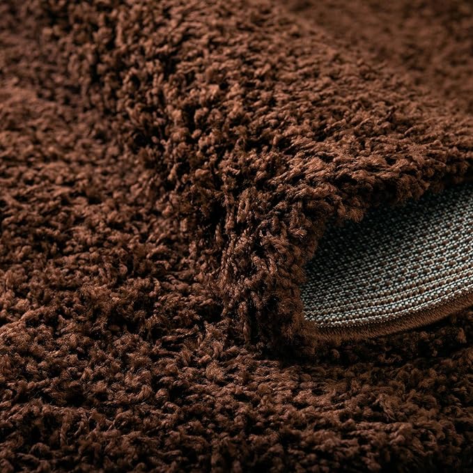 Unique Loom Solid Shag Collection Area Rug (4' 1" Round, Chocolate Brown)
