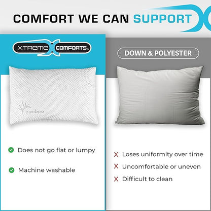 Xtreme Comforts 2-Pack Memory Foam Pillows Made in The USA - Queen Size, Slim Cooling Pillow for Sleeping on Side, Back & Stomach - Firm and Soft Bed Pillows