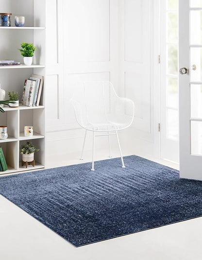 Unique Loom Del Mar Collection Area Rug - Jennifer (6' 1" Square, Blue/ Navy Blue)