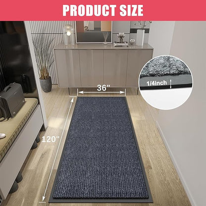Kuyal Front Door Mat, 3'x10' Indoor Outdoor Entrance, Commercial Floor Inside Outside Entrance, Heavy Duty Durable Welcome Mat, Rubber Backing Non Slip Outdoor Mats for Entryway,Dark Gray
