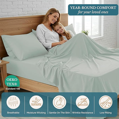 Casa Platino King Size Bed Sheet Set – 4 Piece Set, Pre-Washed Ultra Soft Fabric, Deep Pocket Sheets for 15” Mattress, Brushed Microfiber Bedding, Fade Resistant & Breathable - Mineral