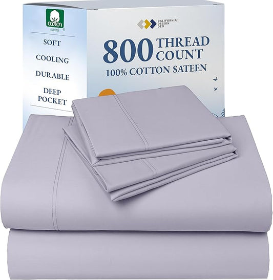 California Design Den Luxury 800 Thread Count Sheets Queen - 100% Cotton Sateen for Queen Size Bed, Bedding Set with Deep Pockets - Lavender