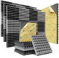 Sonicism Soundproof Wall Panels Self-Adhesive Pyramid 48 Pack,2" X 12" X 12" Acoustic Panels High Density Sound Proof Foam Panels for walls Fast Expand,Sound Absorption & Decoration(Black/Gray)