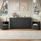 3-Piece Fluted Black Dresser and Nightstand Set, 63” Wide Bedroom Dresser Set Night Stand Set of 2 with Metal Handle, Modern Wood Chest of Drawers Storage Dressers Set for Bedroom, Black