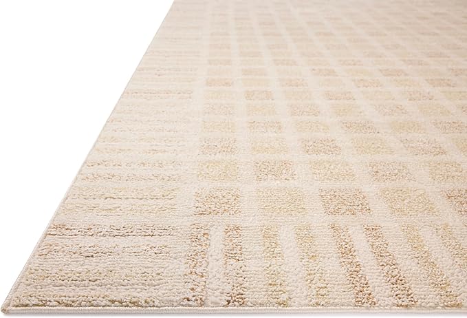 Loloi Chris Loves Julia Calvin Collection CLV-03 Bone/Natural 2'-3" x 3'-10" Accent Rug Checkered Neutral Soft Living Room Bedroom Carpet
