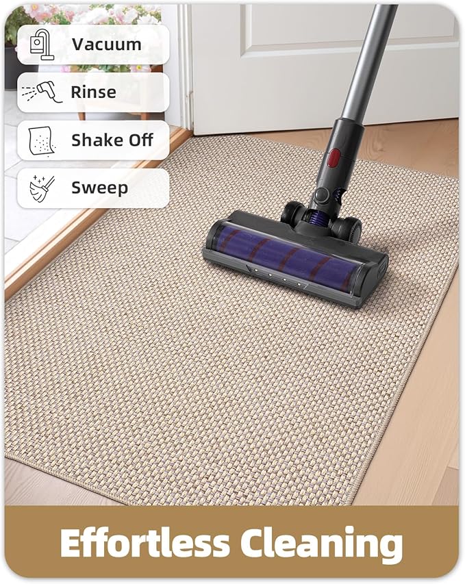 Color&Geometry Ultra-Thin Indoor Door Mat, 36"x56" Low-Profile Non-Slip Entryway Rug with Modern Geometric Texture, Washable Doormat for Indoor Entrance, Front Door, Khaki (Rolled-up NO Creases)