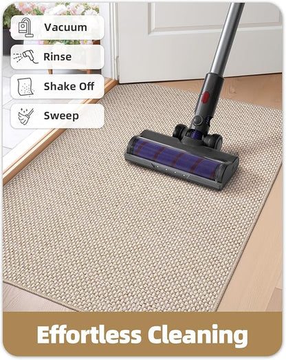Color&Geometry Ultra-Thin Indoor Door Mat, 22.6"x31.5" Low-Profile Non-Slip Entryway Rug with Modern Geometric Texture, Washable Doormat for Entrance, Front Doors, Khaki (Rolled-up NO Creases)